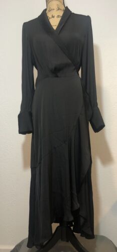 Banana Republic Black Long Sleeve Wrap Dress Long Tie Size Medium - Picture 1 of 24