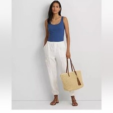 Lauren Ralph Lauren Women White Linen Cargo Jogger Pants NWT 165 Size 14