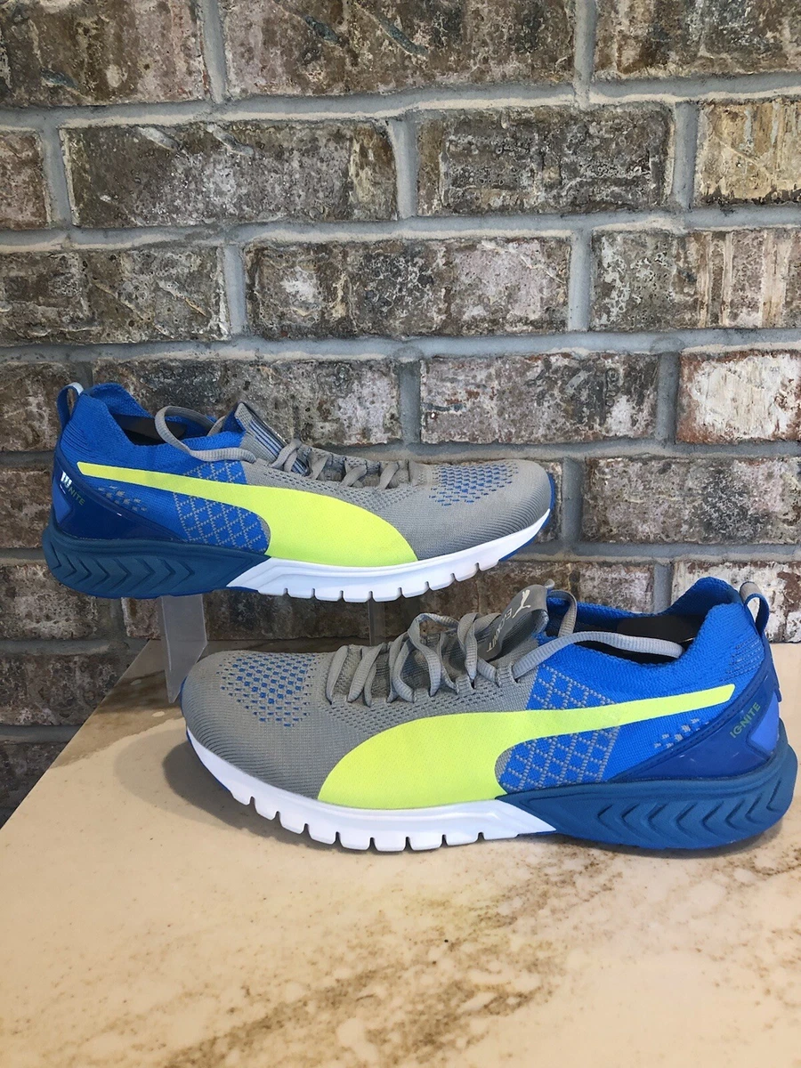 Puma Ignite ProKnit Aqua Blue Yellow Mens Training Running Sneakers Size 9.5