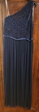 Davids Bridal Bridesmaid Dress Navy, one shoulder, Lace top floor length size 14