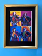 Peter Max | Mick Jagger  Vintage Print Signed | Framed Large 16x12in. Gold Rock