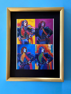 Peter Max | Mick Jagger  Vintage Print Signed | Framed Large 16x12in. Gold Rock