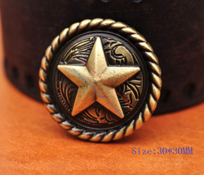10X 30MM ANTIQUE BRASS ROPE EDGE LUCKY STAR LEATHERCRAFT WESTERN SADDLES CONCHOS