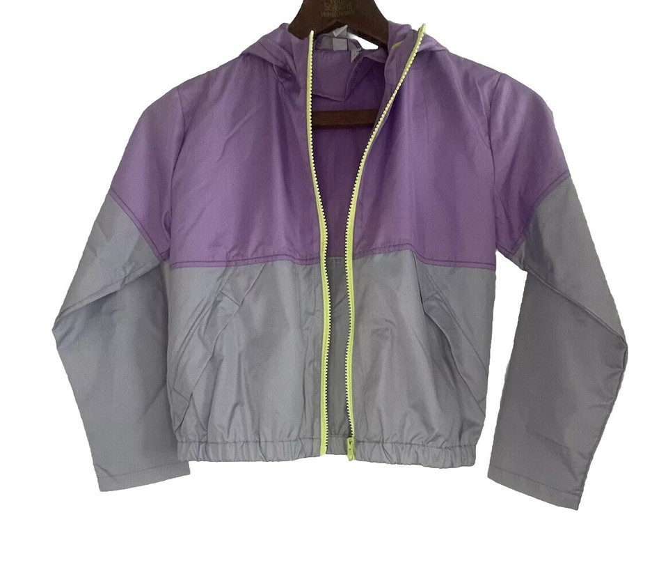 Zella Girls Full Zip Windbreaker Jacket Hoodie Size S Lavender & Gray