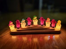 Snowman And Santa Claus Candolier Plastic Electric 9 Lights Christmas - Rare