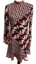 Zara Mock Neck Long Sleeve Geometric Print Short Dress SM Flounce Hem Sleeves