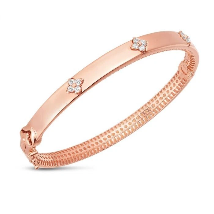 Brazalete Brazalete Trébol Diamante Natural Oro Rosa 14k 0,30ct 5,6 mm 7" 10 gramos Foto 2 de 4