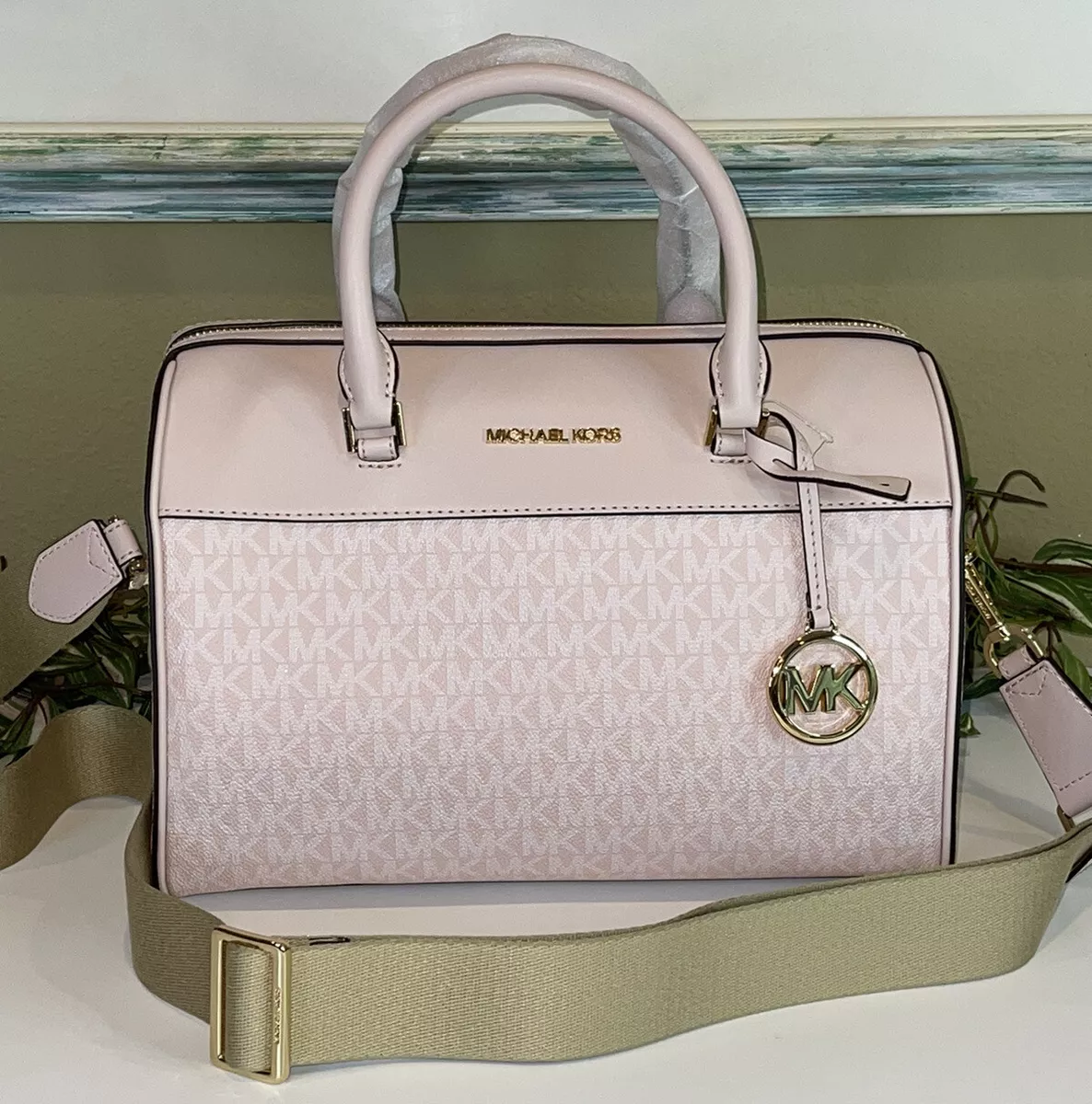 Michael Kors Mercer Medium Powder Blush Pebble Leather Convertible Mes   handmethebagcom