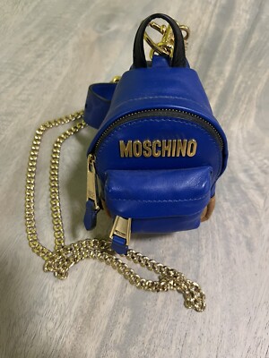 Moschino Jeremy Scott Mini Leather Blue Backpack keychain belt bag shoulder bag