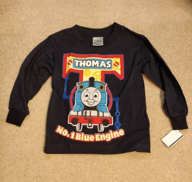 NWT Thomas the Tank Engine Train Long Sleeve Navy Blue Top Tshirt Tee