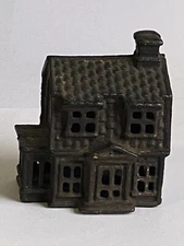 1800's Antique A C WILLIAMS Cast-Iron Still 2-STORY COLONIAL HOUSE Porch BANK