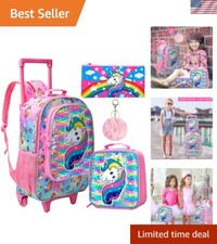 3PCS Rolling Backpack for Girls, Kids Roller Wheels Bookbag, Wheeled School B...