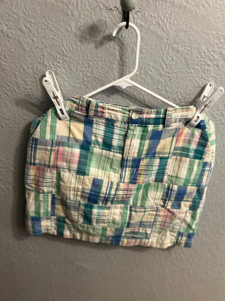 Mini-saia feminina Cape Madras patchwork xadrez verde azul rosa tamanho 6 - Imagem 3 de 4