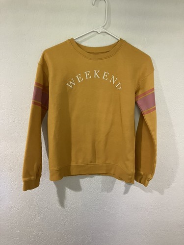 SO Girls Crewneck Sweatshirt Mustard Yellow “weekend” EUC XL N2 - Picture 3 of 8