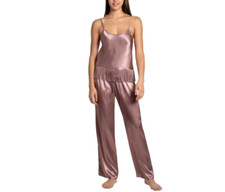 Linea Donatella Women's 2-Pc. Satin Fringe Sleep Set Taupe Size XL 6614
