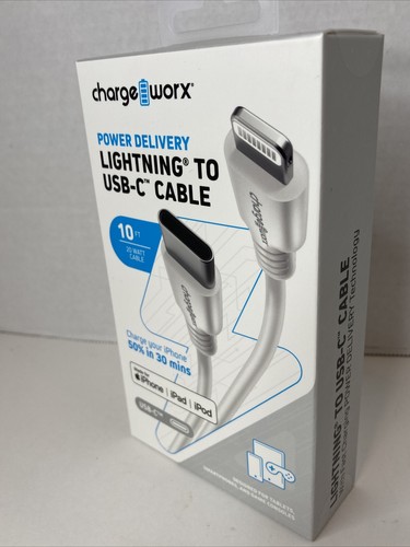 Apple To USB-C Cable ChargeWorx CX4630WH 10 Ft Power Cord White iPhone NEW FS - Zdjęcie 9 z 12