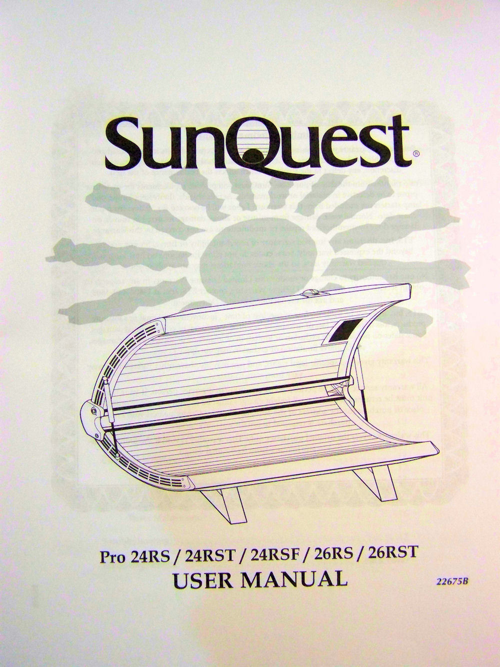 SunQuest Tanning Bed User Manual PRO 24RS 24RST 24RSF 26RS 26RST eBay