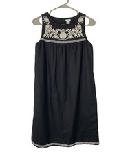 J. Crew Factory Linen Blend Sleeveless Embroidered Black Dress size XXS