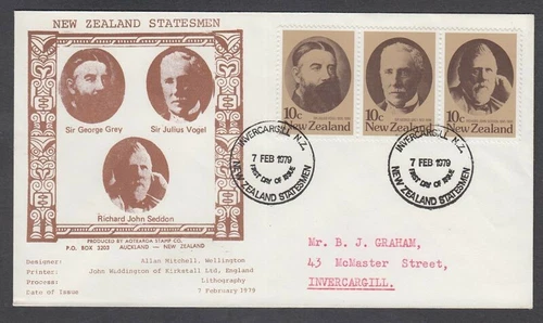 NEW ZEALAND 1979 STATESMEN ILLUSTRATED FDC SCARCE CACHET (ID:14/D48648)