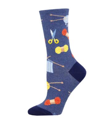 Sockenschmied Damen blau dunkel grafisch Baumwolle Crew Socken nähen Strick Design UK 3-8
