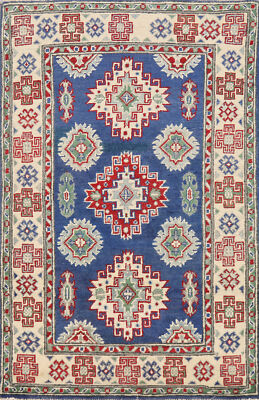 Geometric Kazak Accent Rug Handmade Art Rich Colors, Cultural Heritage 3x4 ft