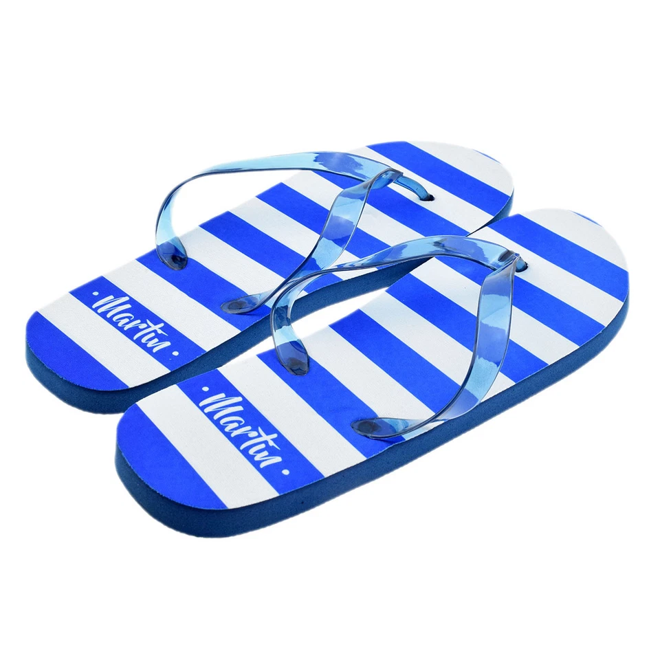 Personalised Blue & White Striped Mens Flip Flops with Name UK 8-11 XFFS088 - Image 1 of 1