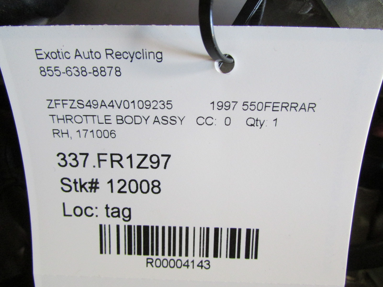 Ferrari 550 RH, Right Throttle Body, P/N 171006