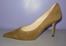 Jimmy Choo Love 85 Suede Pointed Toe Pumps JC Emblem Caper Green 36 Euro 6 US