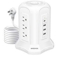 9-Outlet Power Strip Tower Surge Protector with USB Ports, 10 Ft. Extension Cord