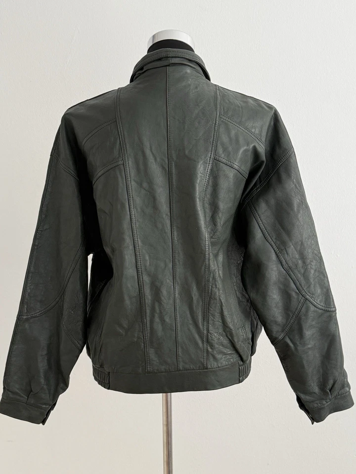 Vintage Lederjacke Damen Dunkelgrau Blouson Bomberjacke Oversize ca. M/L - Bild 3 von 4