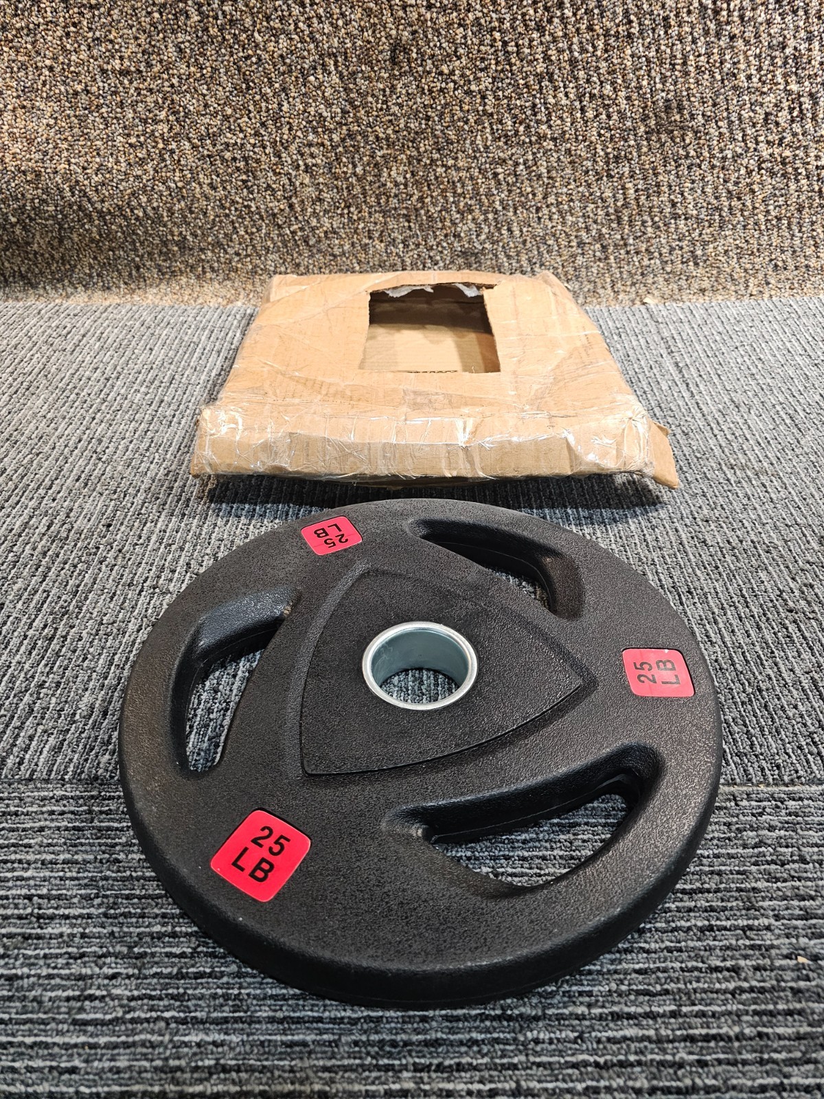 Tri-Grip Style Olympic Rubber Weight Plate 25 LB For Strength Training Home Gym