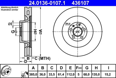 ATE 24.0136-0107.1 Brake Disc for Audi