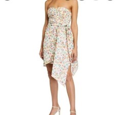 Tory Burch Women's White Strapless Printed Taffeta Draped Party Dress - Size 12