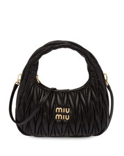 Miu Miu Wander Matelass Nappa Leather Hobo Shoulder Bag Black NWOT