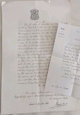 ORDER OF PIUS IX - Apostolic Brief (1861) - Nominative Diploma + Letter - Laval