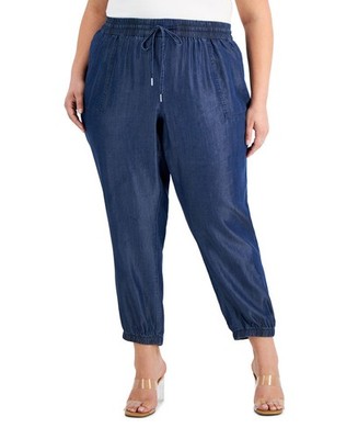 Bar III Women's Plus Size Drawstring Pants (Medium Wash, 3X)