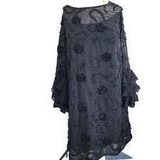 Madison Leigh size 10 dress lining sheer flower texture zip ruffle flare sleeve