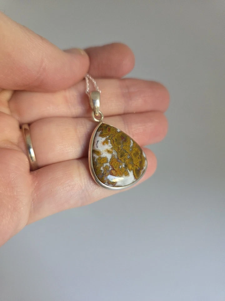 Collar colgante de ágata fósil de coral de plata de ley 925 Foto 3 de 4