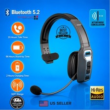 Headset Bluetooth Wireless 5.2 Noise Cancelling Mic USB-C 60H Work Time Phone PC