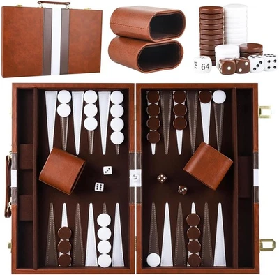 Backgammon Koffer Holz 15 Zoll,2 Spieler Klassisches ReiseBackgammonSet mit H... - Bild 1 von 4