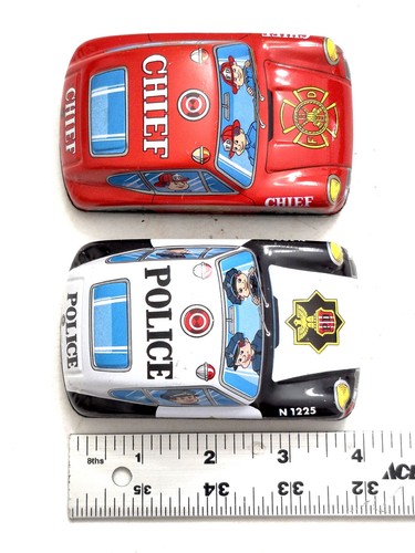 2x VINTAGE Porsche 911 TIN Friction Toy Cars Police & Fire Chief K Toy Japan EX! - Picture 16 of 17