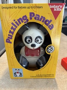 10" VINTAGE 1992 TODAY'S KIDS PANDA BEAR ROLLY POLLY RATTLE PUZZLE BABY TOY 