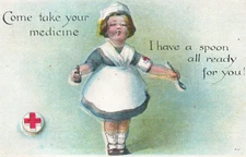 WWI Nurse Red Cross Take Your Medicine Postcard