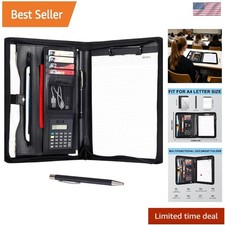 Leather Portfolio Professional Business Padfolio with Zipper - Interview Resu...