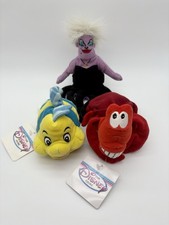 Disney Little Mermaid Plush Dolls Lot 3- Flounder Fish Sebastian Ursula Bean Bag