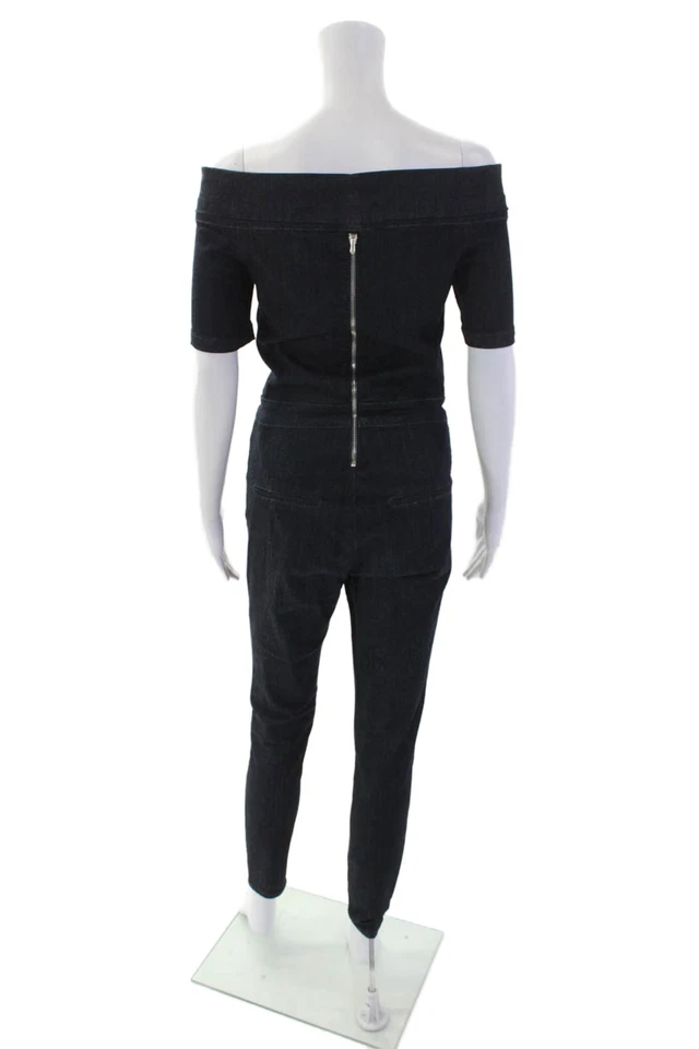 Mono de manga corta 3x1 NYC para mujer de algodón con hombros descubiertos azul talla S Foto 3 de 4