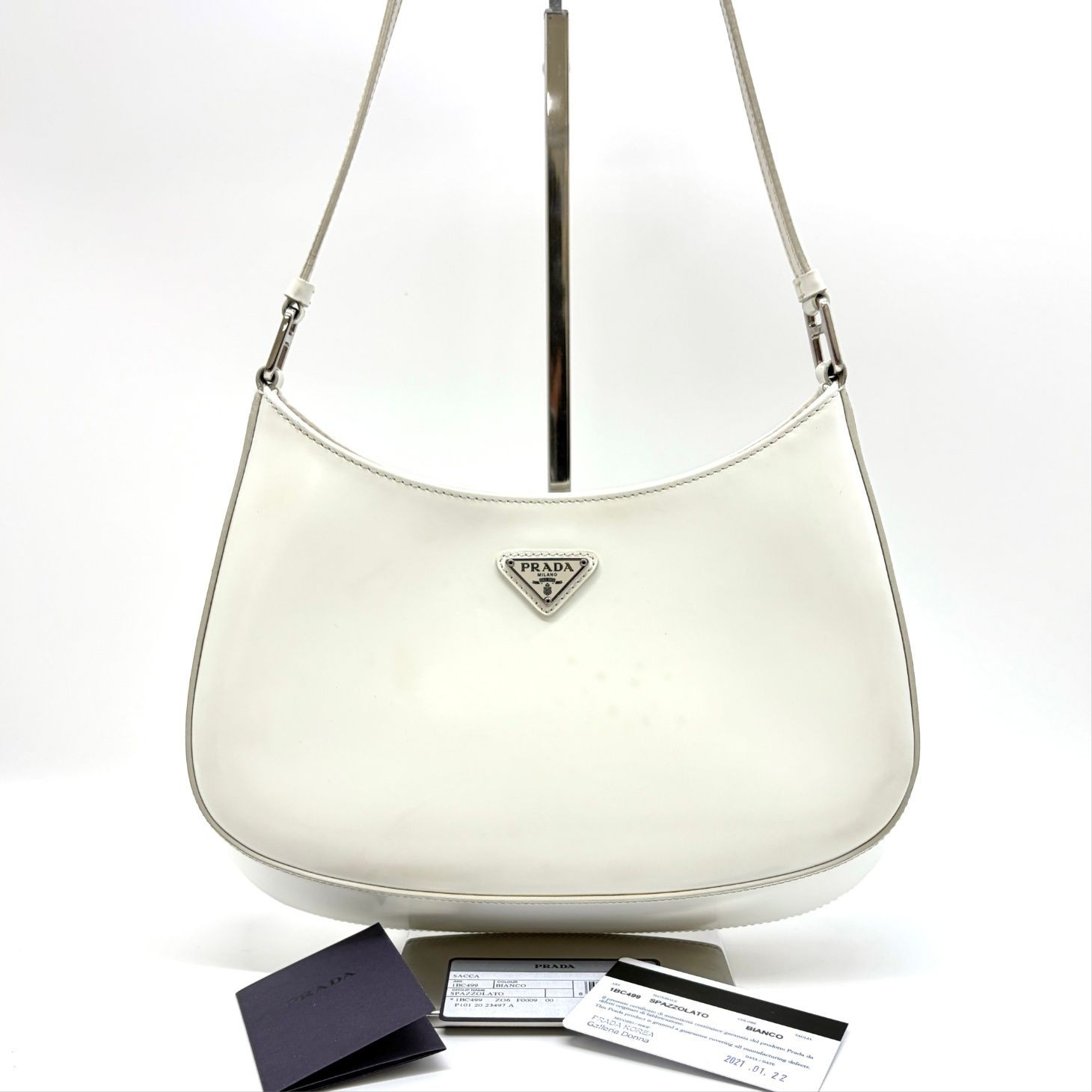 Prada Cleo Brushed Hobo Bag Shoulder Bag White (1BC499) 156245063 [U]