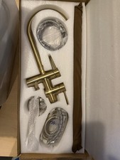 Senlesen Floor Mounted Tub Filler Faucet w/ Hand Shower Brushed Gold Free Standi