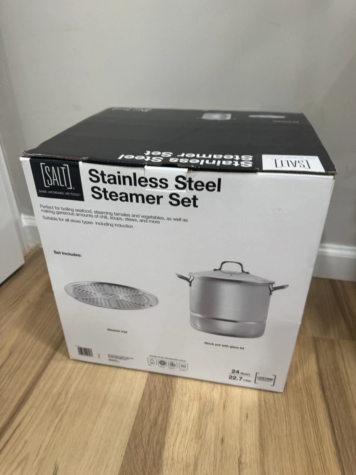 SALT Stainless Steel Steamer Set 24 Quart 22.7 Liter 3 Piece Multi Cooker