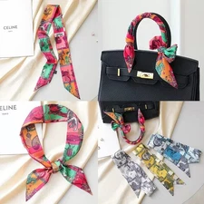 NEW Women Scarf Wrap Hair Ribbon Handbag Handle Neck Accessories 100% SILK Hi-Q